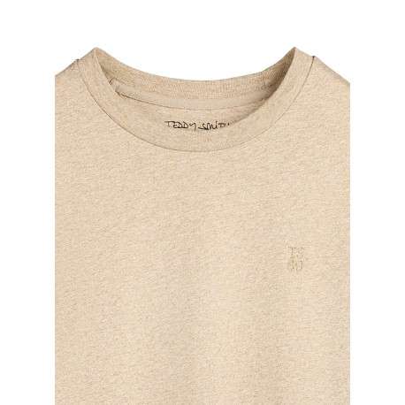 T-shirt beige uni avec un logo à coupe droite et à col rond - Image 4