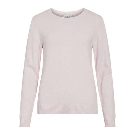 Pull rose uni avec une coupe droite et un col rond en bord-côte