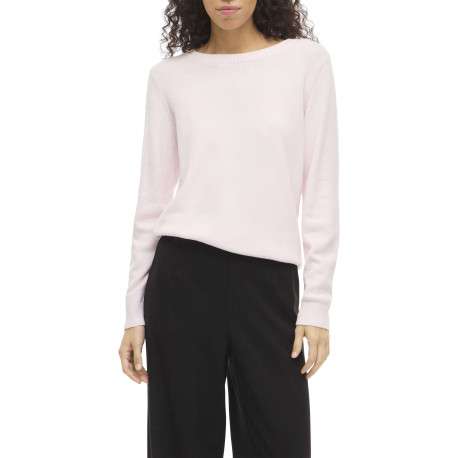 Pull rose uni avec une coupe droite et un col rond en bord-côte - Image 3