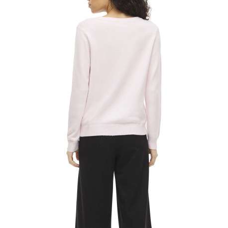 Pull rose uni avec une coupe droite et un col rond en bord-côte - Image 4