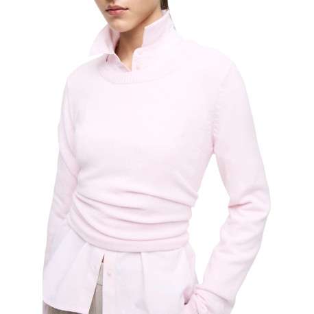 Pull rose uni avec une coupe droite et un col rond en bord-côte - Image 5