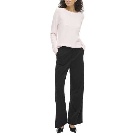 Pull rose uni avec une coupe droite et un col rond en bord-côte - Image 6