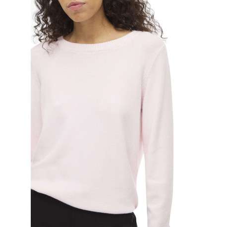 Pull rose uni avec une coupe droite et un col rond en bord-côte - Image 7
