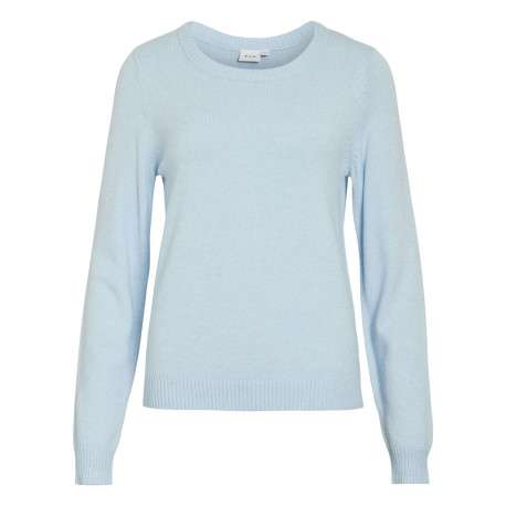 Pull ciel uni avec une coupe droite et un col rond en bord-côte