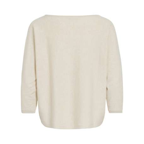 Pull beige uni doux avec une coupe droite et un col bateau - Image 2