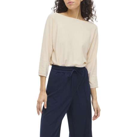 Pull beige uni doux avec une coupe droite et un col bateau - Image 3