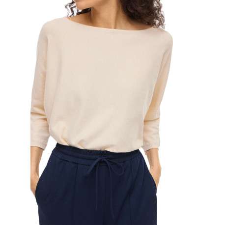 Pull beige uni doux avec une coupe droite et un col bateau - Image 7