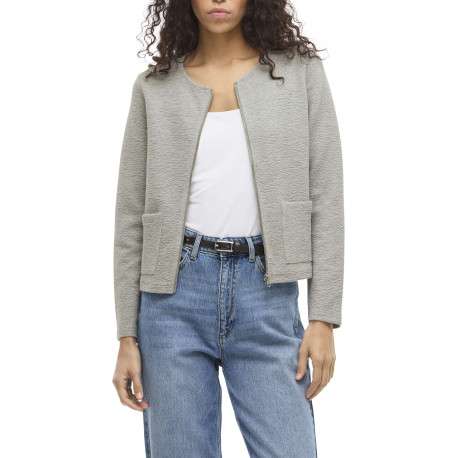 Gilet court gris clair uni en coton biologique mélangé avec une coupe droite - Image 3