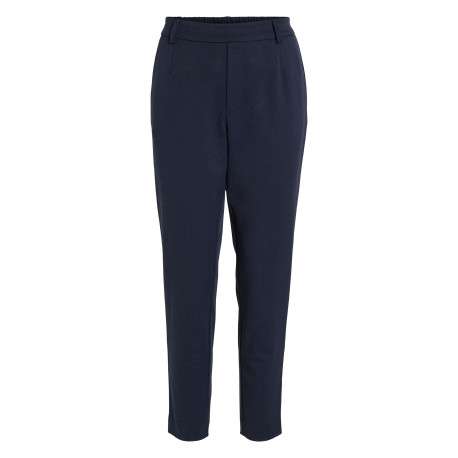 Pantalon marine uni avec une coupe cigarette et une taille intermédiaire