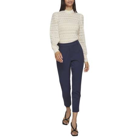Pantalon marine uni avec une coupe cigarette et une taille intermédiaire - Image 6