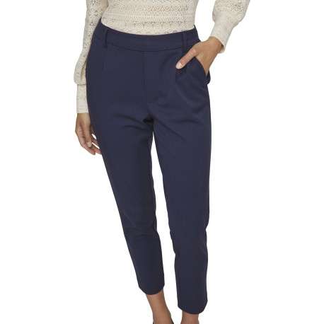 Pantalon marine uni avec une coupe cigarette et une taille intermédiaire - Image 7