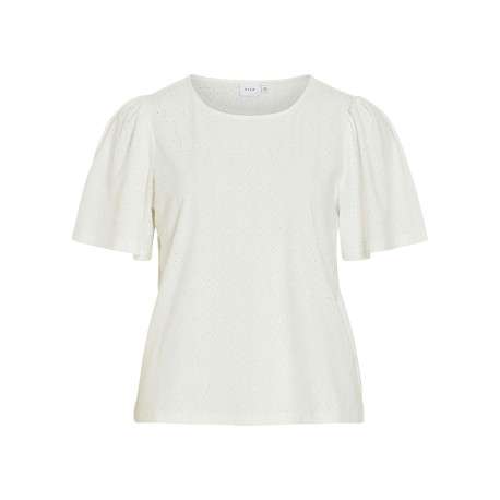 T-shirt blanc géométrique avec une coupe droite et un col rond