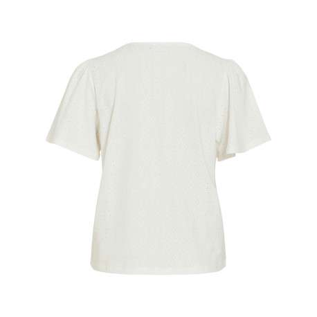 T-shirt blanc géométrique avec une coupe droite et un col rond - Image 2