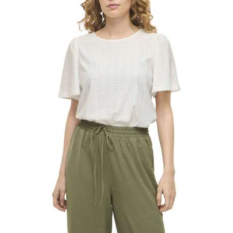 T-shirt blanc géométrique avec une coupe droite et un col rond - Image 3