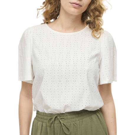 T-shirt blanc géométrique avec une coupe droite et un col rond - Image 6