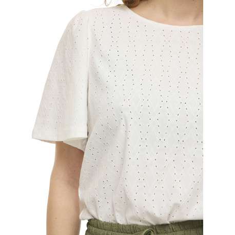 T-shirt blanc géométrique avec une coupe droite et un col rond - Image 7