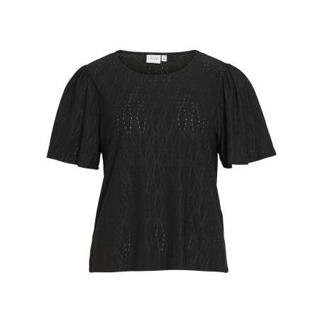 T-shirt noir géométrique avec une coupe droite et un col rond