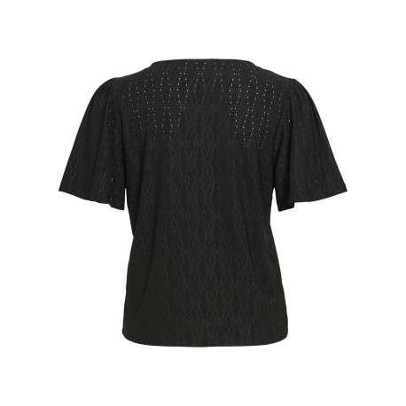 T-shirt noir géométrique avec une coupe droite et un col rond - Image 2