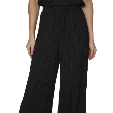 Pantalon noir uni avec une coupe flare et une taille élastiquée - Image 6
