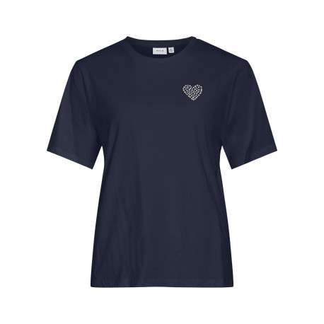 T-shirt en coton marine uni avec une coupe droite et un col rond