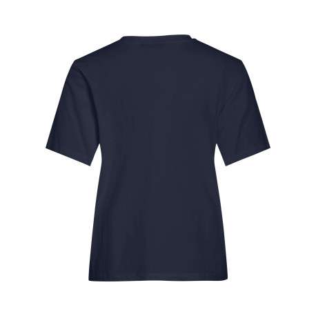 T-shirt en coton marine uni avec une coupe droite et un col rond - Image 2