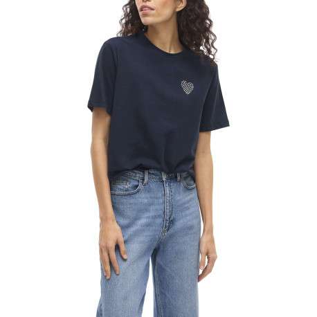 T-shirt en coton marine uni avec une coupe droite et un col rond - Image 3