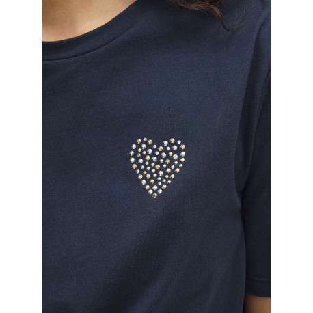 T-shirt en coton marine uni avec une coupe droite et un col rond - Image 5