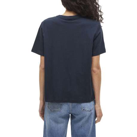 T-shirt en coton marine uni avec une coupe droite et un col rond - Image 6
