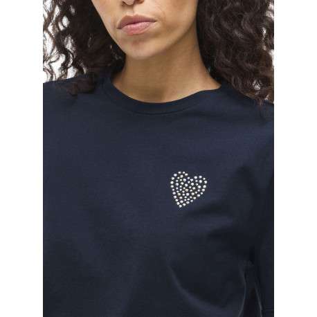T-shirt en coton marine uni avec une coupe droite et un col rond - Image 7
