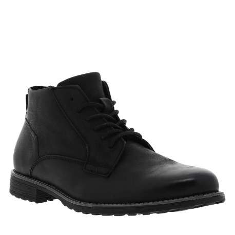 Bottines noires en cuir à talon décroché bas avec un zip et des lacets ronds - Image 3