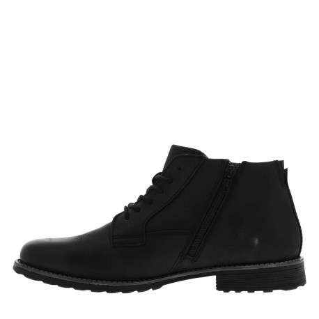 Bottines noires en cuir à talon décroché bas avec un zip et des lacets ronds