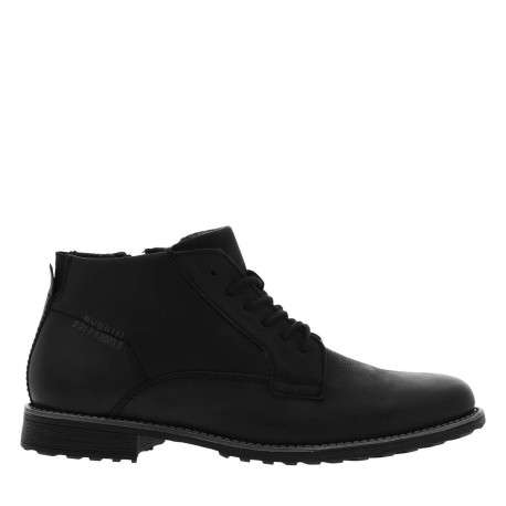 Bottines noires en cuir à talon décroché bas avec un zip et des lacets ronds - Image 2
