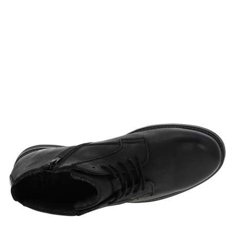 Bottines noires en cuir à talon décroché bas avec un zip et des lacets ronds - Image 4