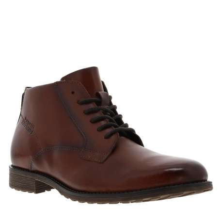 Bottines cognac en cuir à talon décroché bas avec un zip et des lacets ronds - Image 3