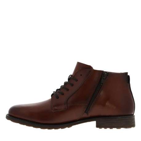 Bottines cognac en cuir à talon décroché bas avec un zip et des lacets ronds