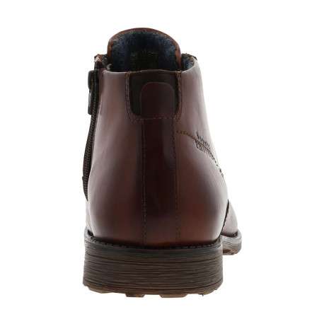 Bottines cognac en cuir à talon décroché bas avec un zip et des lacets ronds - Image 6