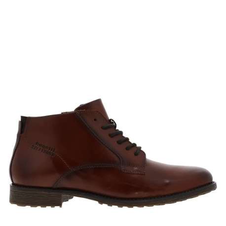 Bottines cognac en cuir à talon décroché bas avec un zip et des lacets ronds - Image 2