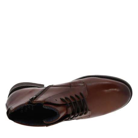 Bottines cognac en cuir à talon décroché bas avec un zip et des lacets ronds - Image 4
