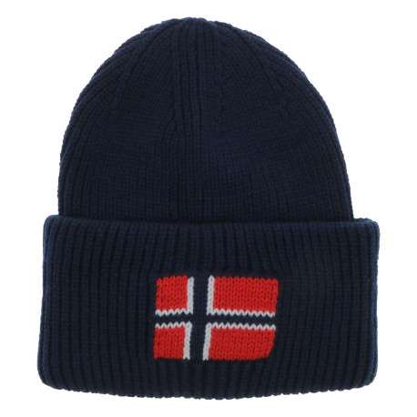 Bonnet marine en maille tricotée avec un large revers et logo