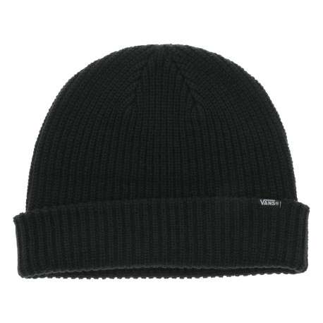 Bonnet noir uni en maille tricotée avec un petit logo blanc cousu