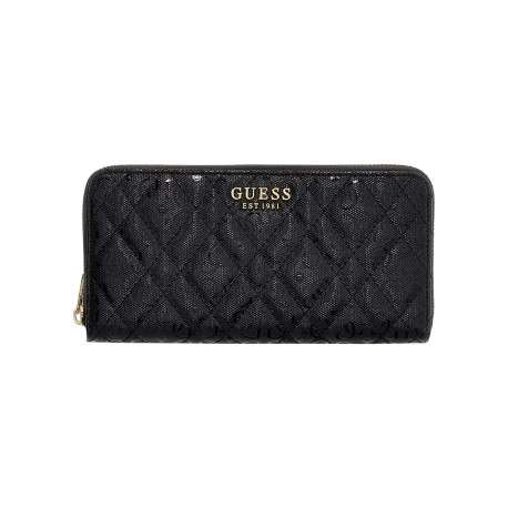 Portefeuille noir à motif monogramme avec une languette de tirage