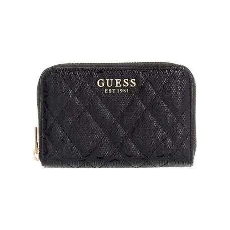 Portefeuille noir monogramme de la marque avec une fermeture dorée zippée