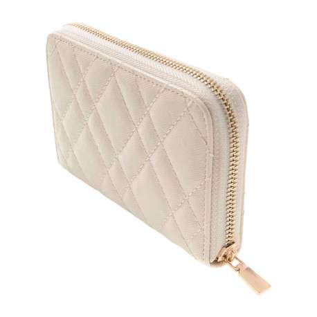 Portefeuille beige uni avec le logo de la marque embossé à l'avant - Image 3