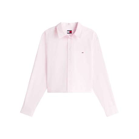 Chemisier en coton rose uni avec une coupe droite et un col à revers