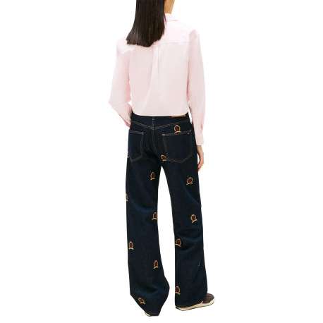 Chemisier en coton rose uni avec une coupe droite et un col à revers - Image 3
