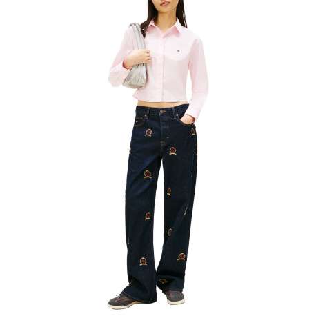 Chemisier en coton rose uni avec une coupe droite et un col à revers - Image 4