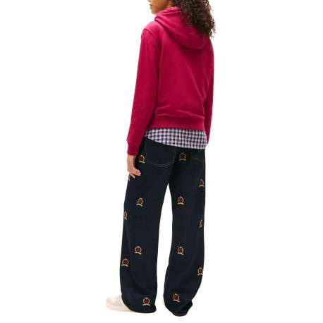 Sweat en coton mélangé bordeaux uni avec une coupe droite et un col à capuche - Image 3