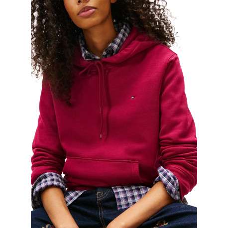 Sweat en coton mélangé bordeaux uni avec une coupe droite et un col à capuche - Image 5