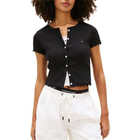 Top en coton noir uni avec une coupe droite et un col rond - Image 2