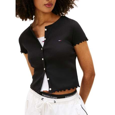 Top en coton noir uni avec une coupe droite et un col rond - Image 5